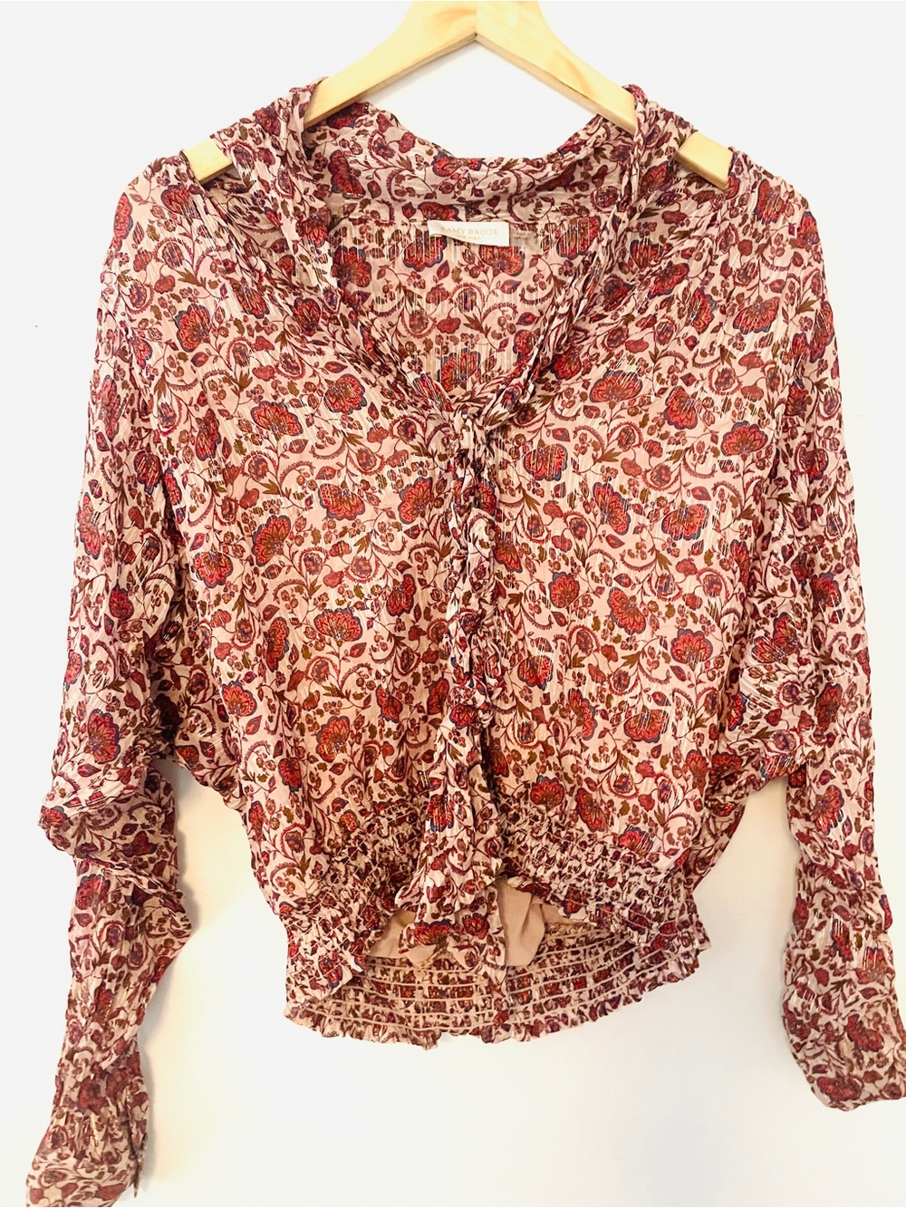 Ramy Brook Boho Tie-Front Floral silk Blouse - Red Multi